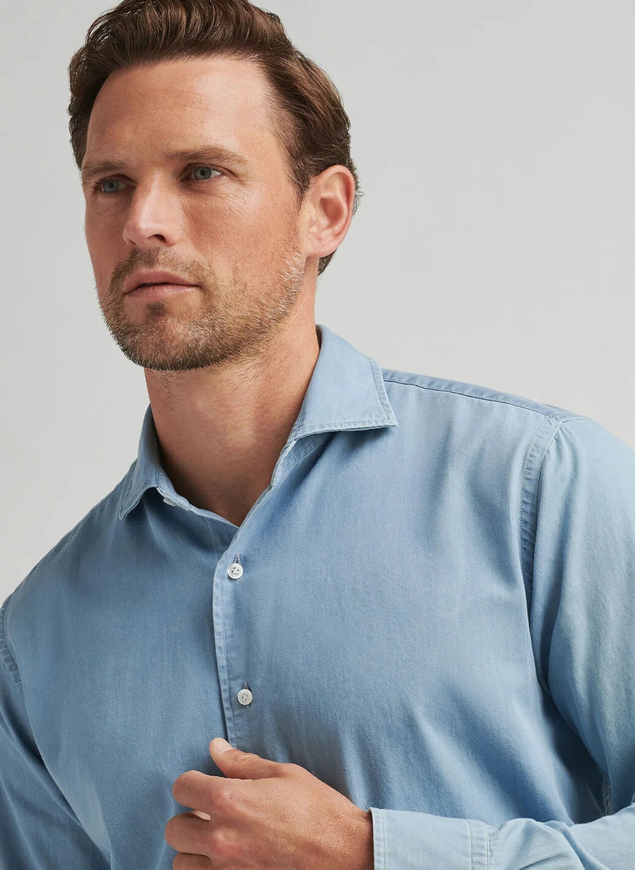  Peter Millar Elio Cotton Sport Shirt: Light Indigo