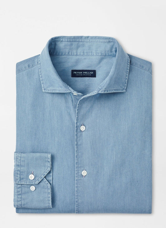  Peter Millar Elio Cotton Sport Shirt: Light Indigo