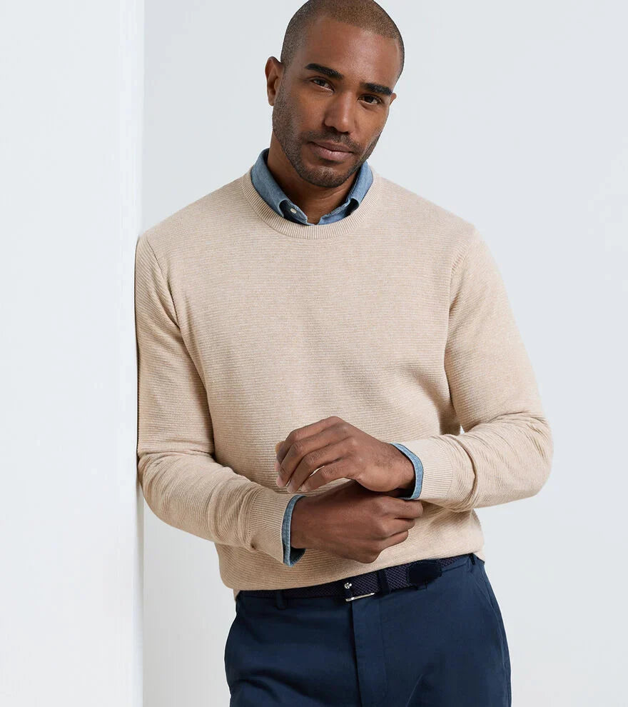  Peter Millar Coolspun Lite Textured Crewneck Sweater: Truffle