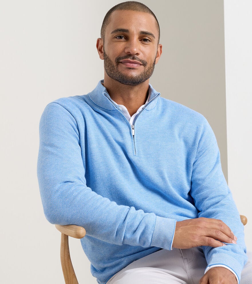  Peter Millar Coolspun Lite Birdseye Cotton Quarter-Zip Sweater: Bluebird