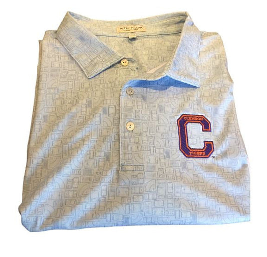  Peter Millar Clemson "C" Logo Out Of Bounds Performance Jersey Polo: Cottage Blue