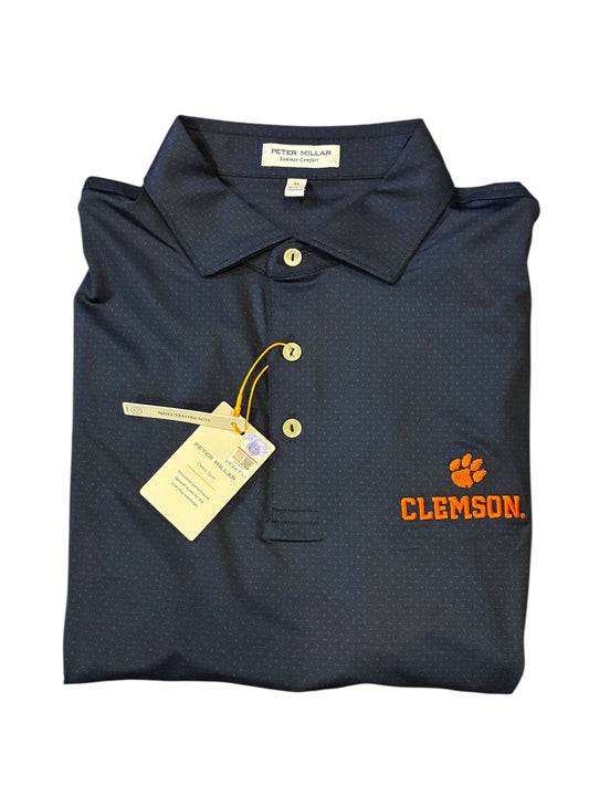  Peter Millar Clemson Paw With "CLEMSON" Text Tesseract Performance Jersey Polo: Navy