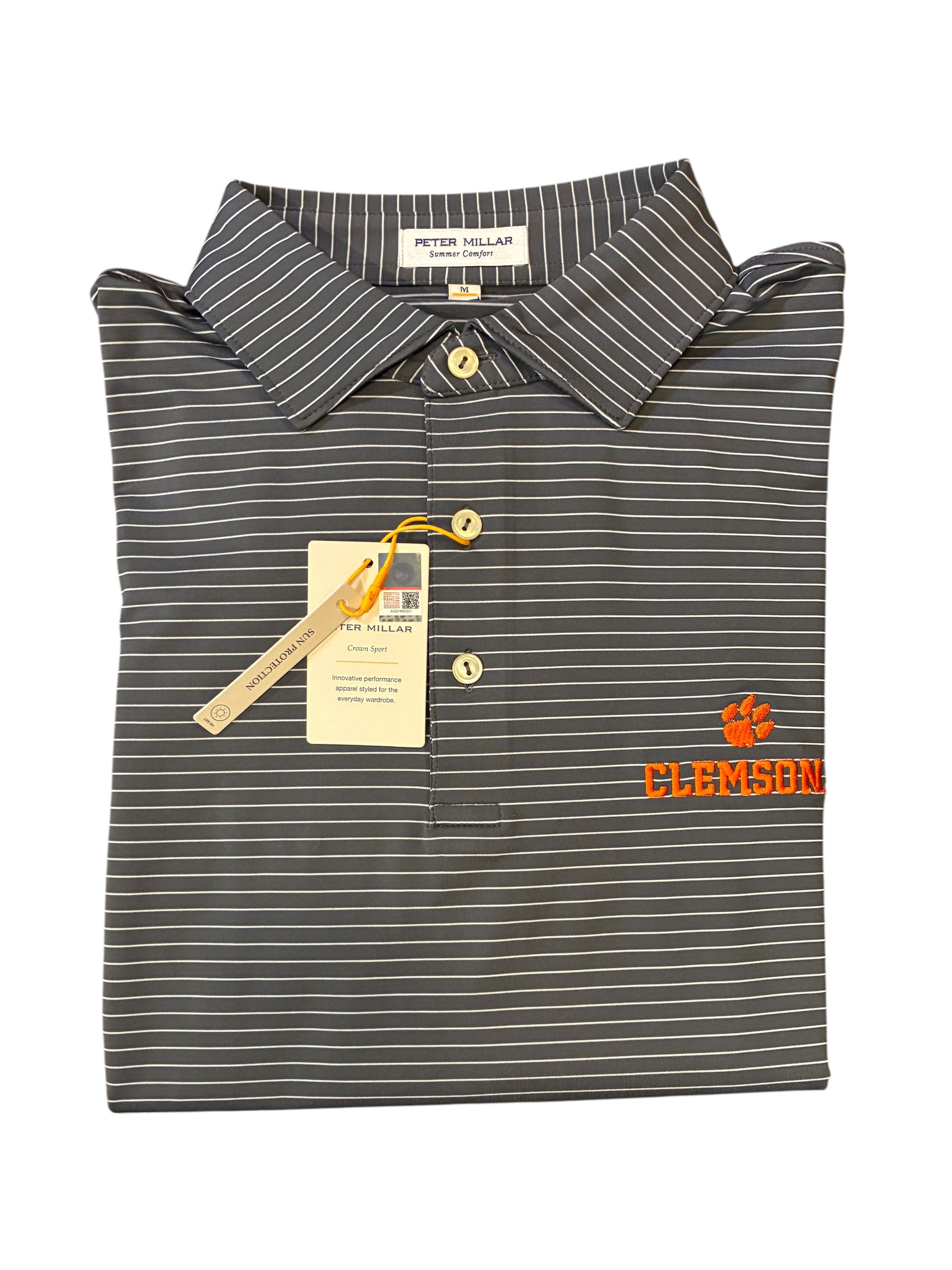  Peter Millar Clemson Paw With "CLEMSON" Text Hemlock Performance Jersey Polo: Iron