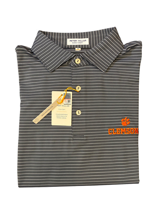  Peter Millar Clemson Paw With "CLEMSON" Text Hemlock Performance Jersey Polo: Iron