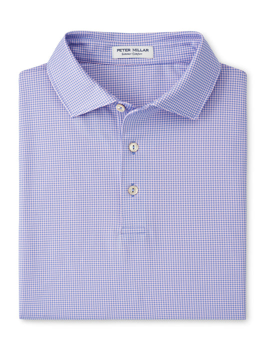  Peter Millar Gingham Performance Jersey Polo: Seaside Blue