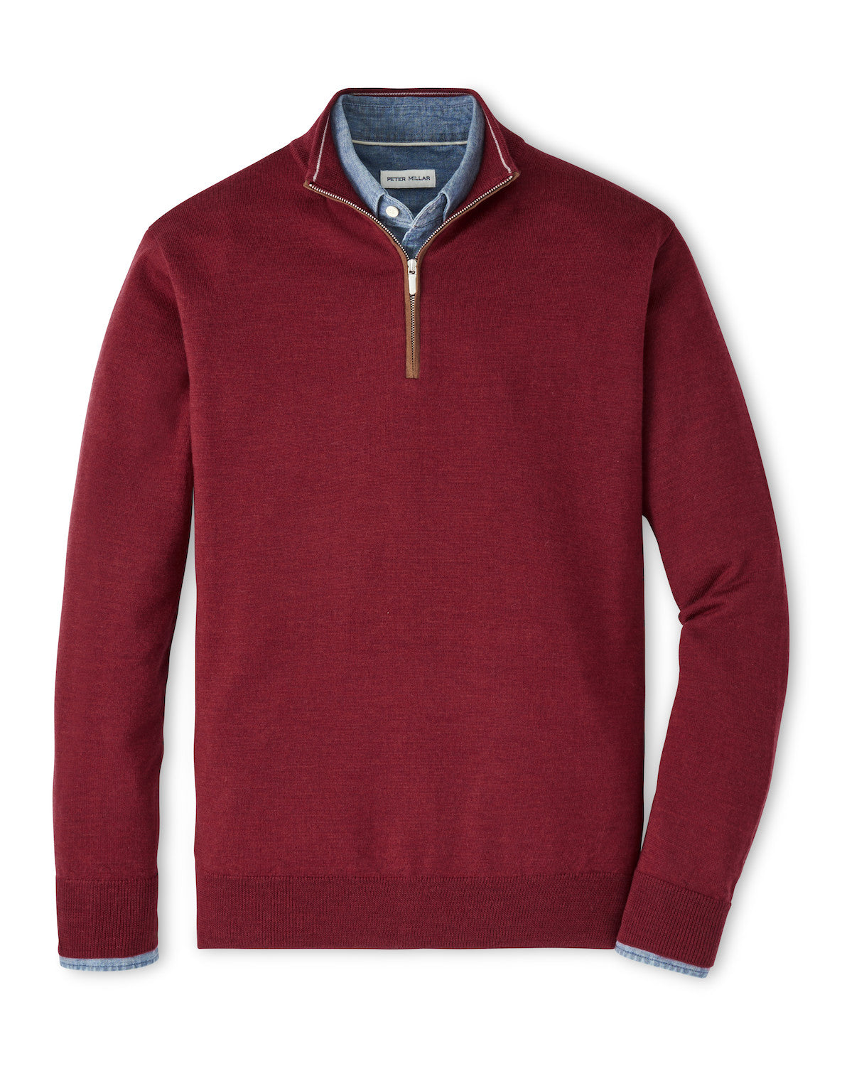  Peter Millar Autumn Crest Suede Trim Quarter-Zip: Brick Red