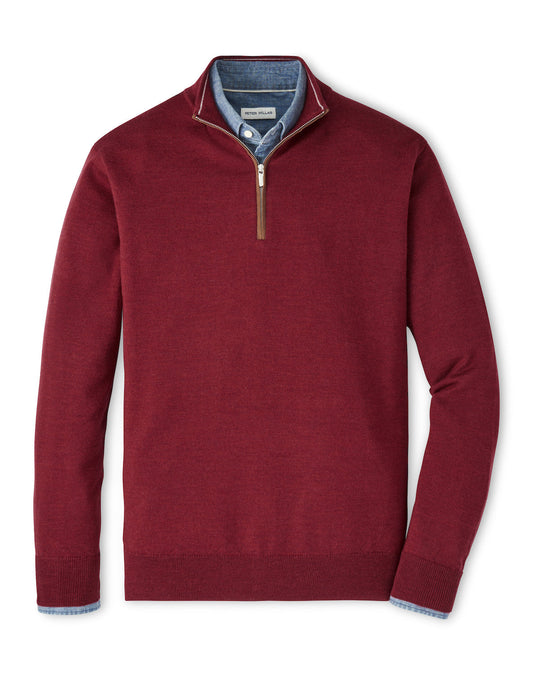  Peter Millar Autumn Crest Suede Trim Quarter-Zip: Brick Red