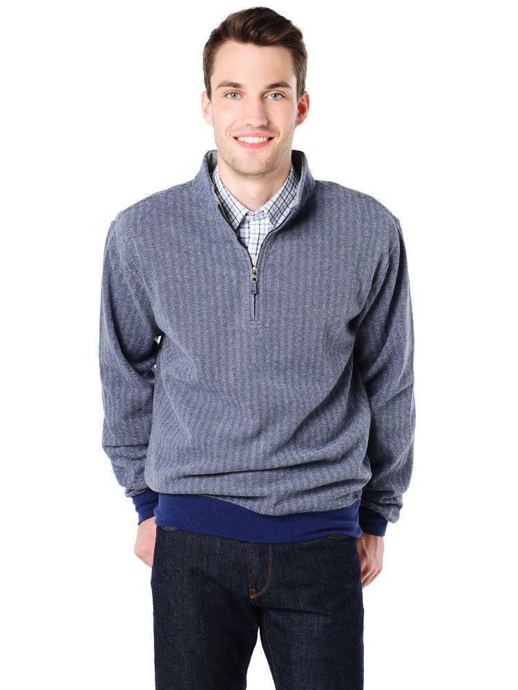  Peter Millar Men's Melange Fleece Herringbone 1/4 Zip Pullover