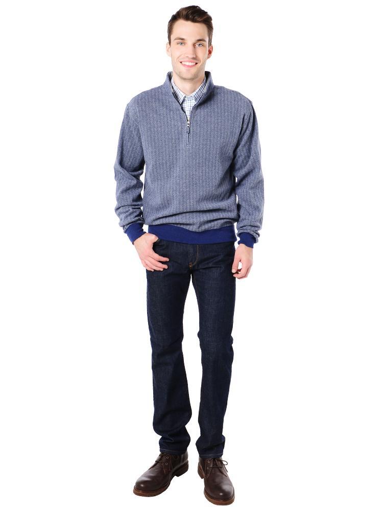  Peter Millar Men's Melange Fleece Herringbone 1/4 Zip Pullover