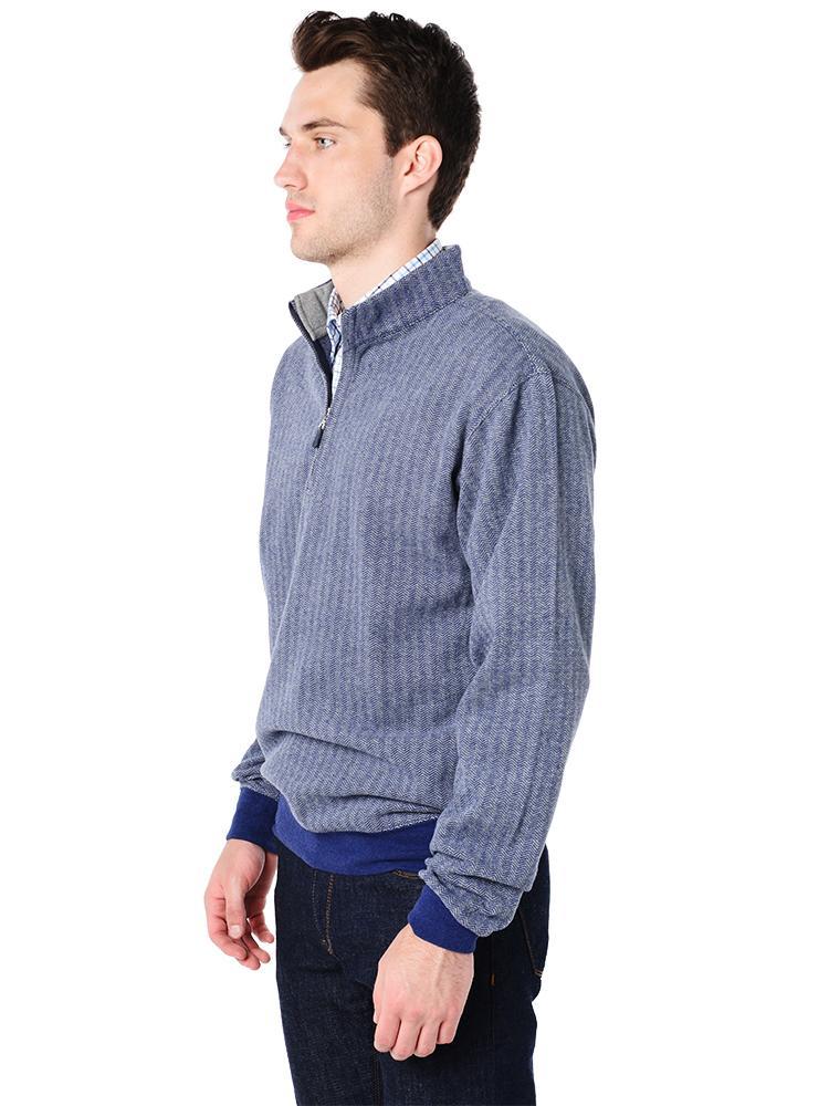  Peter Millar Men's Melange Fleece Herringbone 1/4 Zip Pullover