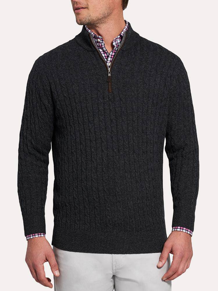  Peter Millar Crown Fleece Suede Trim Quarter Zip