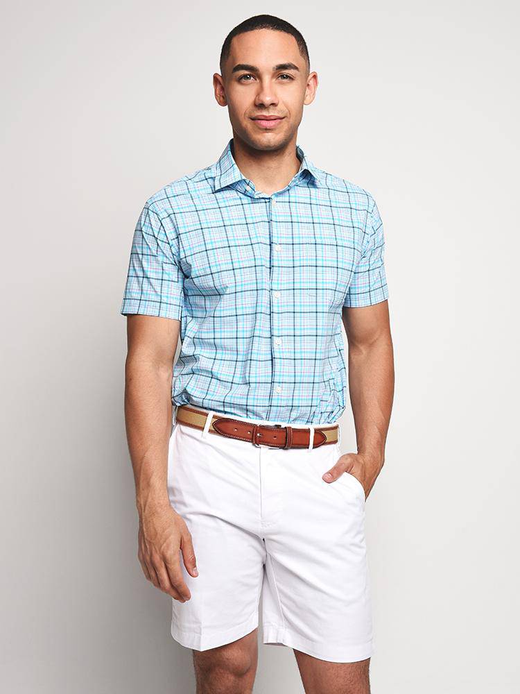  Peter Millar Men's Thimble Performance Featherweight Multi-Plaid Short-Sleeve Woven