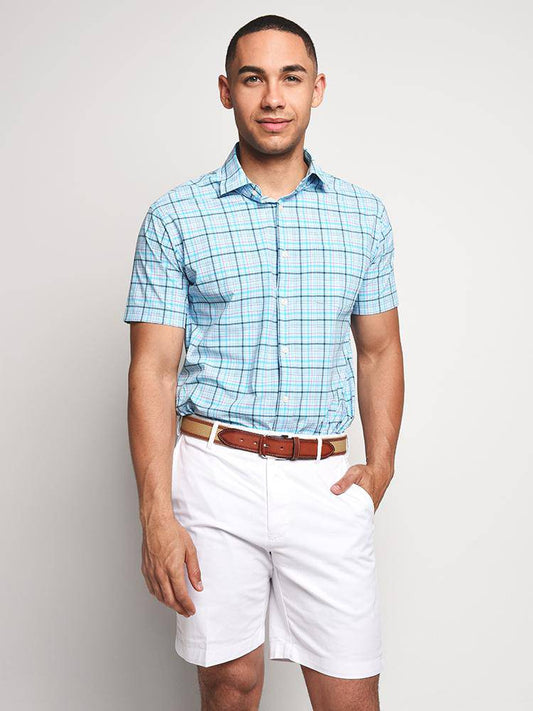  Peter Millar Men's Thimble Performance Featherweight Multi-Plaid Short-Sleeve Woven