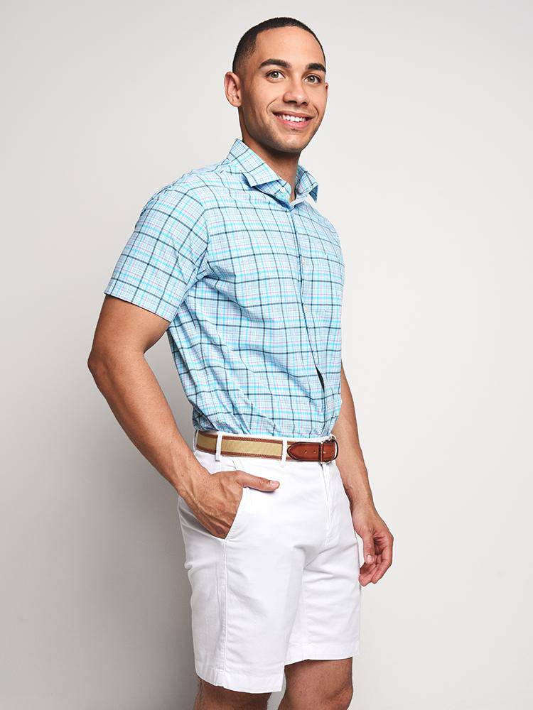  Peter Millar Men's Thimble Performance Featherweight Multi-Plaid Short-Sleeve Woven