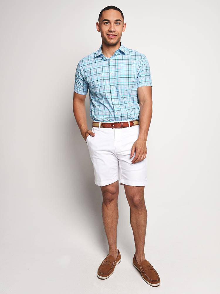  Peter Millar Men's Thimble Performance Featherweight Multi-Plaid Short-Sleeve Woven