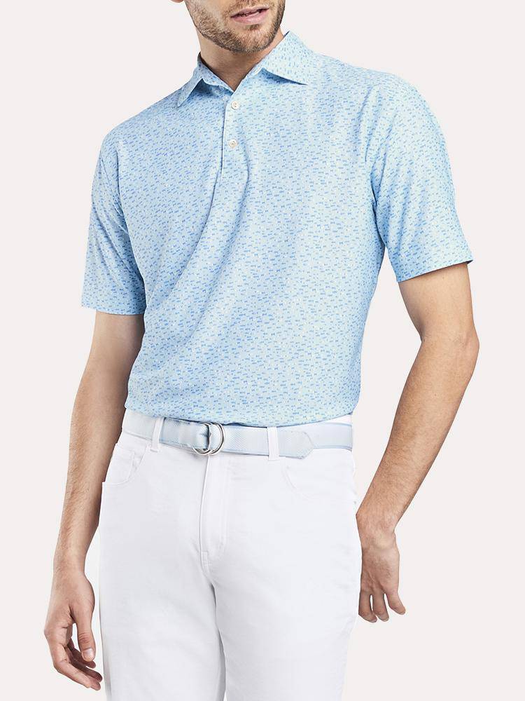  Peter Millar Men's Lyon Printed Fish Stretch Mesh Polo