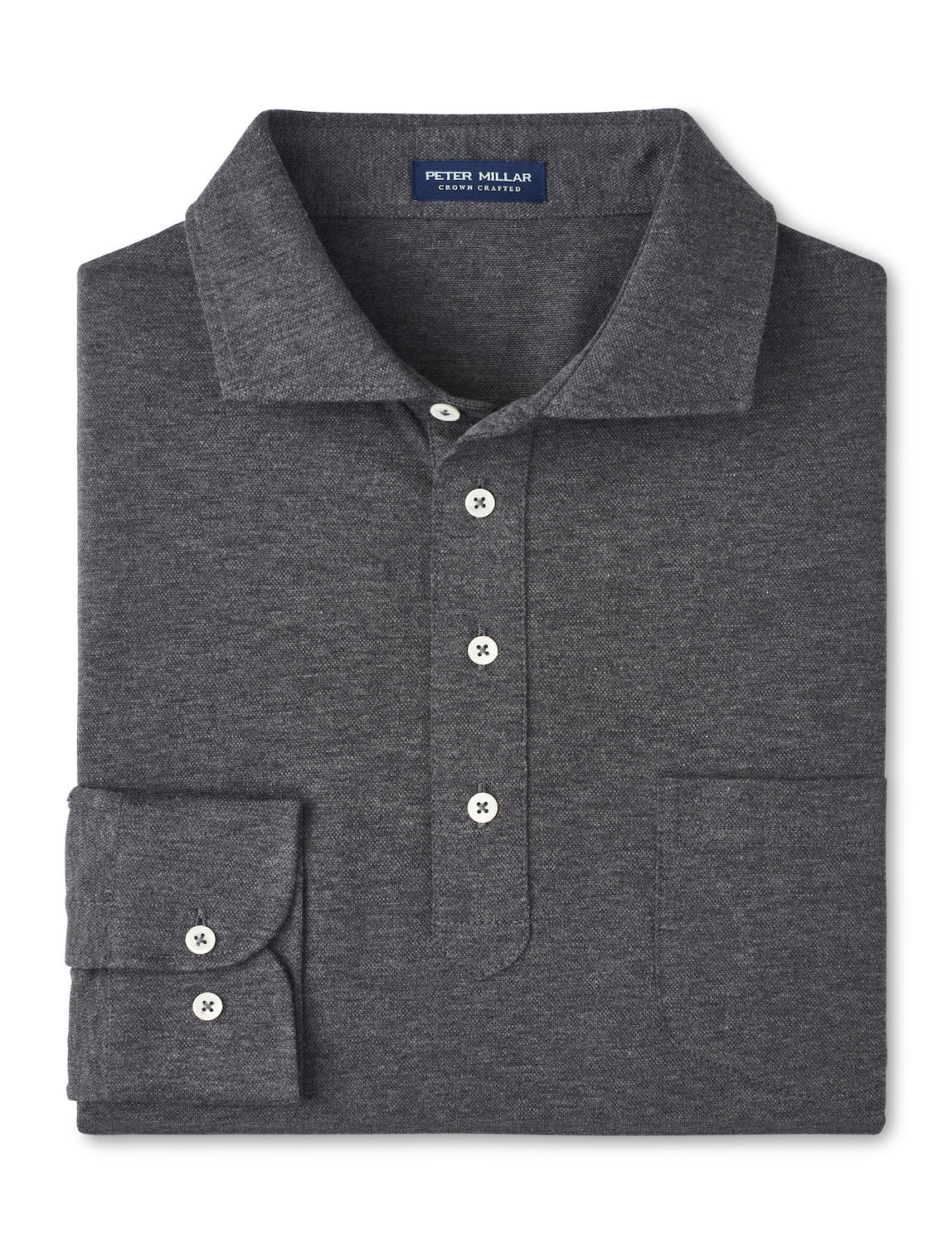  Peter Millar Crown Crafted Amble Long-Sleeve Cotton Cashmere Polo: Charcoal