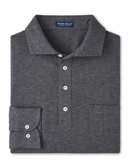  Peter Millar Crown Crafted Amble Long-Sleeve Cotton Cashmere Polo: Charcoal
