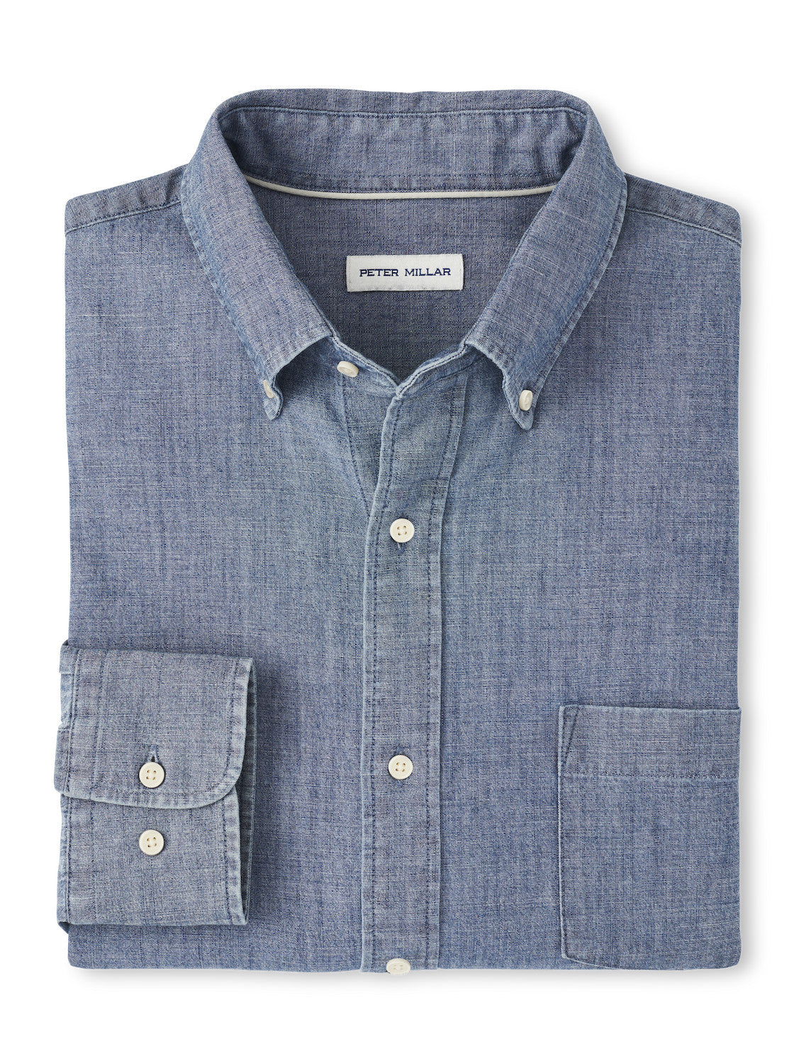  Peter Millar Tamworth Chambray Cotton-Stretch Sport Shirt: Indigo