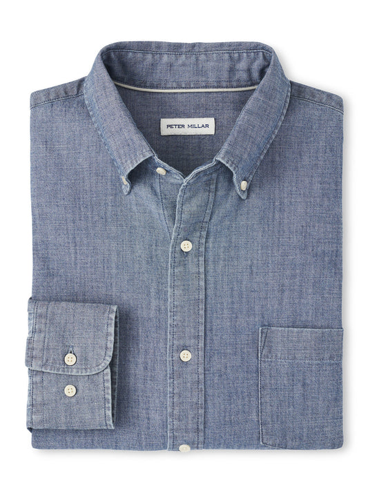  Peter Millar Tamworth Chambray Cotton-Stretch Sport Shirt: Indigo