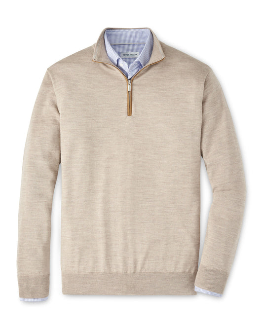  Peter Millar Autumn Crest Suede Trim Quarter-Zip: Light Elm
