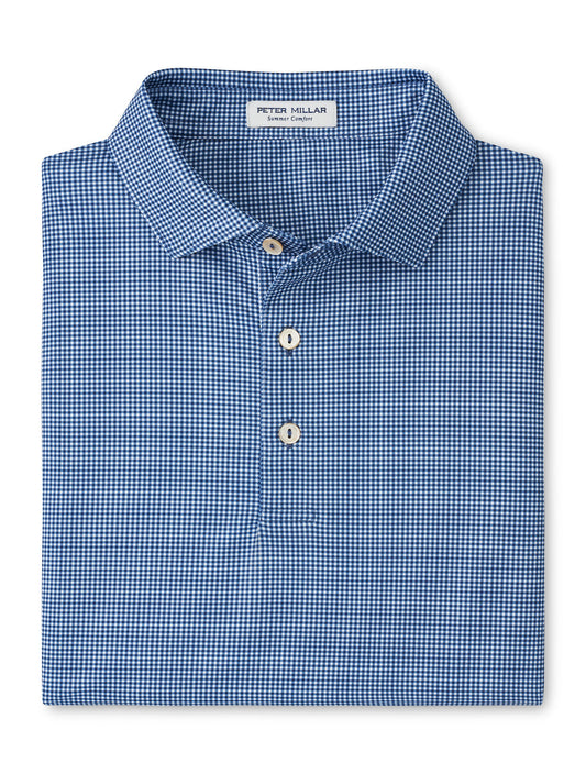  Peter Millar Gingham Performance Jersey Polo: Blue Haze